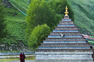 Tibetan Prints: Stupa made of stone slabs printed with Buddhist scripture in Tagong Monastery, Tagong