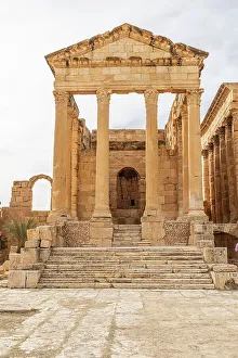 Roman Prints: Subaytilah, Kasserine, Tunisia. Capitoline temples at the Byzantine Roman ruins in Sbeitla