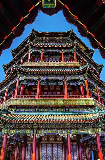 Mandarin Prints: Summer Palace, Beijing, China. Chinese characters below say above clouds fragrant sky and floating air