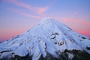 Volcanic Prints: Summit of Mt Taranaki / Mt Egmont at Dawn, Taranaki, North Island, New Zealand - aerial