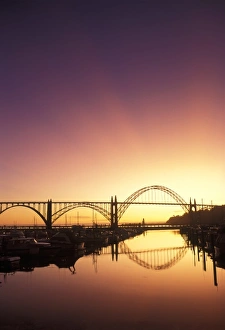 Newport Prints: Sun setting behind the Newport Bridge, Oregon Coast