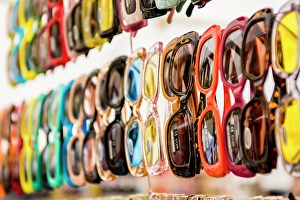 Town Square Prints: Sunglasses at El Rastro outdoor Sunday flea market in Plaza de Cascorro, Madrid, Spain