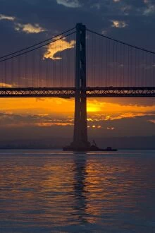 Sunrise and Bay Bridge from Pier 7 along the waterfront of San Francisco, California