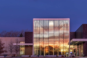Prints of Sunrise glows on the North Dakota Heritage Center and State Museum in Bismarck, North Dakota, USA Images Dated 2024 September: Sunrise glows on the North Dakota Heritage Center and State Museum in Bismarck