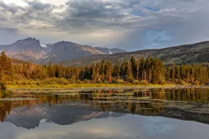 Hallett Peak Prints: Sunrise light on Hallett Peak and Flattop Mountain above Sprague Lake in Rocky Mountain