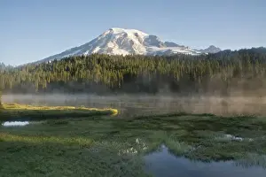 Grasses Prints: Sunrise; Mount Rainier; Reflection Lake; Mount Rainier National Park; Washington; USA