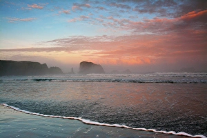 Luminous Prints: Sunrise; sea stacks; Bandon; Oregon; USA