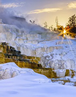 Images Dated 9th February 2016: Sunrise over Travertine Terrace, Mammoth Falls. Yellowstone National Park. Wyoming