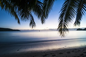 Palm Trees Prints: Sunset over the beach of the Korovou Eco-Tour Resort, Naviti, Yasawas, Fiji, South