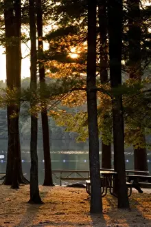 Sunset at the beach on Pawtuckaway Lake in New Hampshires Pawtuckaway State Park