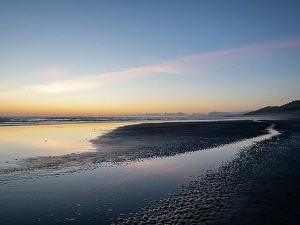 Prints of Sunset over beach and stream on a beach, Olympic Peninsula, Washington State Images Dated 2024 September: Sunset over beach and stream on a beach, Olympic Peninsula, Washington State