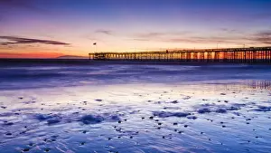 Coastal Scenic Prints: Sunset over the Channel Islands and Ventura Pier from San Buenaventura State Beach