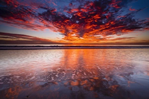 Sunset over the Channel Islands from Ventura State Beach, Ventura, California USA