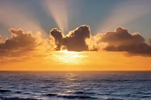 Sunset clouds over the Pacific Ocean at Cape Disappointment State Park, Washington State, USA