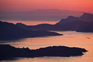 Sunset over islands in the Adriatic Sea off Dubrovnik, Croatia, a UNESCO World Heritage