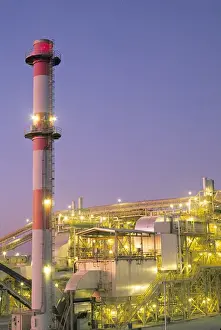 Industrial Prints: sunset lighting electrical generating plant California