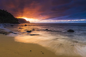 Hawaii Prints: Sunset over the Na Pali Coast from Hideaways Beach, Princeville, Kauai, Hawaii USA