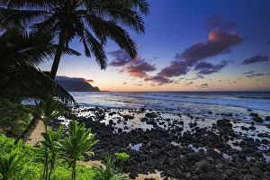 Surf Prints: Sunset over the Na Pali Coast from Hideaways Beach, Princeville, Kauai, Hawaii, USA