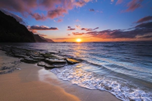 Hawaii Prints: Sunset over the Na Pali Coast from Ke e Beach, Haena State Park, Kauai, Hawaii USA