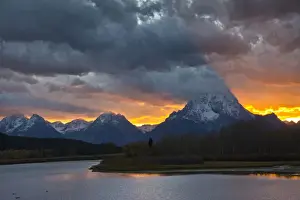 Snow Covered Prints: Sunset; Oxbow; Mount Moran; Grand Teton National Park; Wyoming; USA
