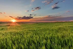 Great Plain Prints: Sunset over prairie grasslands in Badlands National Park, South Dakota, USA