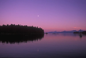 Se Alaska Prints: Sunset scenic near Frederick Sound, moonrise, S. E. Alaska