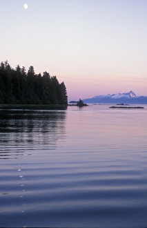 Sunset scenic near Frederick Sound, moonrise, S. E. Alaska