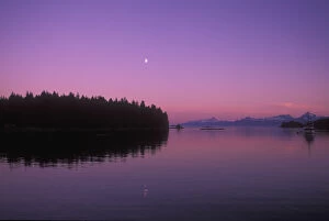 Images Dated 3rd December 2004: Sunset scenic near Frederick Sound, moonrise, S. E. Alaska
