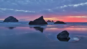 Sea Stack Prints: Sunset and sea stacks, Bandon, Oregon