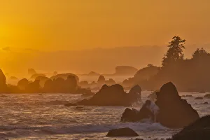 Sunset and sea stacks along the Northern California coastline, Crescent City