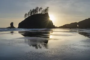 Sun Ray Prints: Sunset at Second Beach during low tide, Olympic National Park, Washington State