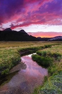 Sunset over Tuolumne Meadows along Budd Creek, Yosemite National Park, California USA
