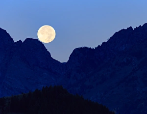 Moon Set Prints: Super moon setting over the Grand Teton Mountain Range, Grand Teton National Park
