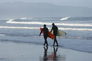 Surf Prints: Surfers at Cape Kiwanda Beach, Cape Kiwanda State Park, Oregon Coast, USA, Late Spring
