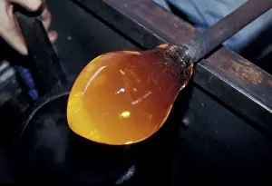 Glass Prints: Sweden, Afors. Orrefors Glassworks, molten crystal