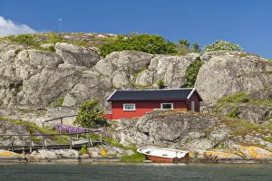 Bohuslan Prints: Sweden, Bohuslan, Marstrand, red coastal fishing shack