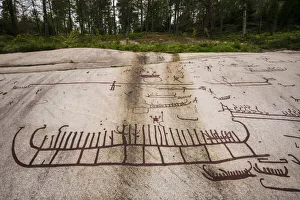 Europe Prints: Sweden, Bohuslan, Tanumshede, Bronze Age carving detail of the Tanum area
