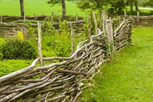 Europe Prints: Sweden, Bohuslan, Tanumshede, traditional architecture, wood fence