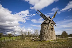 Windmill Prints: Sweden, Gotland Island, Botvatte, old windmill