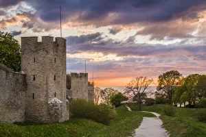 12th Century Prints: Sweden, Gotland Island, Visby, 12th century city wall, most complete medieval city wall