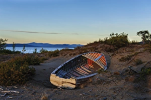 Fredrik Norrsell Prints: Sweden, Norrboten. Old wooden boat along Torne Lake
