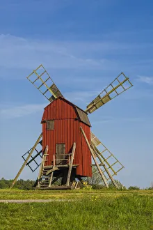 Windmill Prints: Sweden, Oland Island, Storlinge, antique wooden windmills