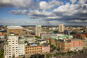 Sweden, Scania, Malmo, Inre Hamnen inner harbor, elevated skyline view