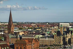 Sweden, Scania, Malmo, Inre Hamnen inner harbor, elevated skyline view