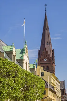 Skane Prints: Sweden, Scania, Malmo, Sankt Petri Krka church and city buildings (Editorial Use Only)