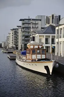 Skane Prints: Sweden, Skane, Helsingborg. North Harbor area with recreational boats and apartements