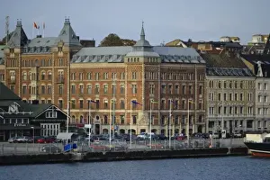 Skane Prints: Sweden, Skane, Helsingborg. View of city centre from a docking ferry