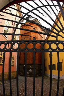 Cobble Stone Prints: Sweden, Stockholm. Gate guards buildings in the medieval Gamla Stan (Old Town) section