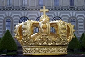 Sweden, Stockholm. Ornate crown detail at the Royal Palace in Stockholm