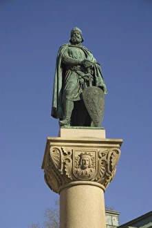 Sweden, Stockholm, Riddarholm. Statue on a pillar